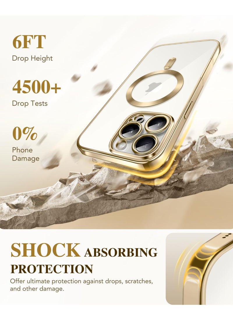 BERFY - Magnetic for iPhone 16 Pro Case Compatible with Magsafe Built-in 9H Tempered Glass Screen Protector & Upgraded Camera Protection Full-Body Plating Shockproof Phone Case for 16 Pro 6.3" Gold - Image 1