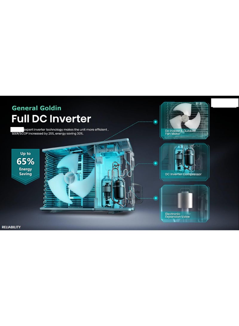جنرال جولدن مكيف جنرال جولدن سبليت بارد 18000 وحدة حرارية بريطانية، 1.5 طن تقنية العاكس انفرتر الموفرة للطاقة، واي فاي، تنظيف تلقائي، ضمان 7 سنوات على الضاغط. - Image 2