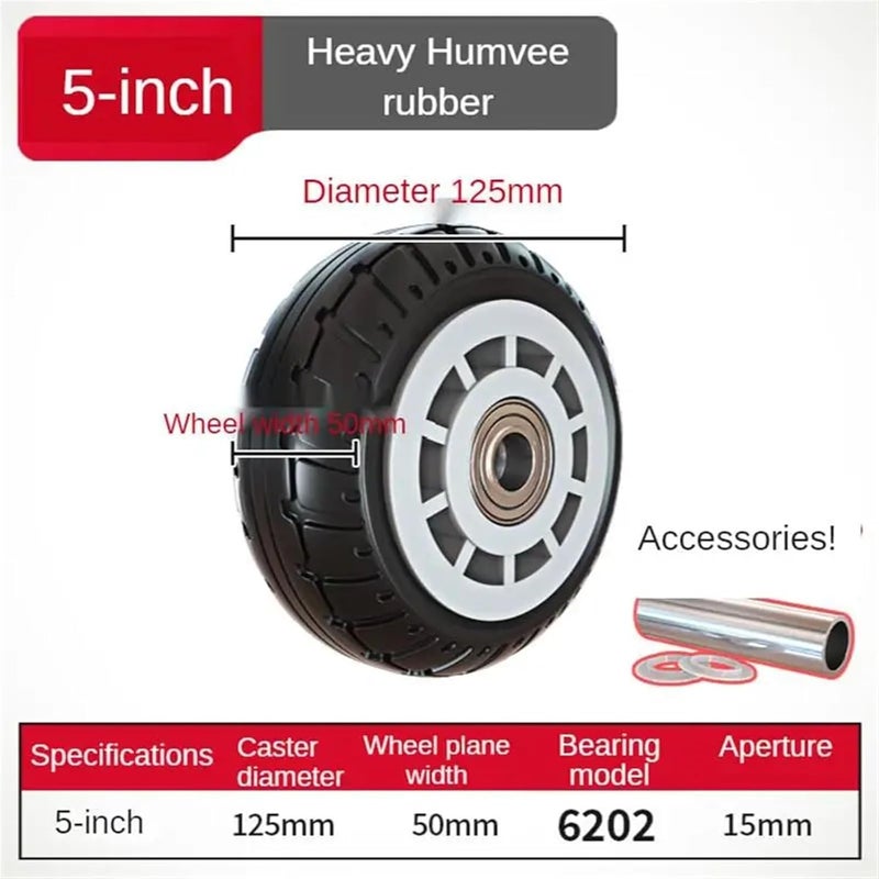 5 Inch Heavy Duty Caster Wheel 50mm Wide Rubber Silent Industrial Trolley Trailer Single Piece Humavee - Image 3