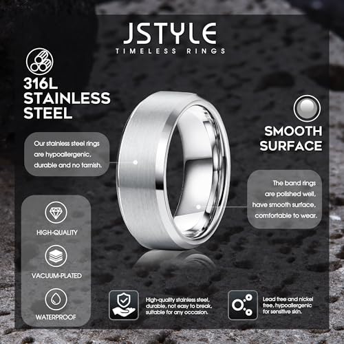 Jstyle Stainless Steel Rings for Men Wedding Ring Cool Simple Band 8 MM 3 Pcs A Set (9.5) - Image 2