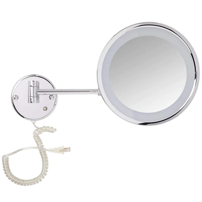 LIGHTED WALLMOUNTED MAKEUP MIRROR MAGNIFYING MIRROR WITH LED LIGHTS 5X CHROME FINISH MODEL HL1016CL