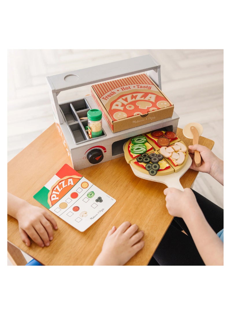 Melissa & Doug Top  And Bake Wooden Pizza Counter Play Set 41 Piece Pizza Toy Wooden Play Food Set, Pretend Pizza Sets For Kids Ages 3+ - Image 5