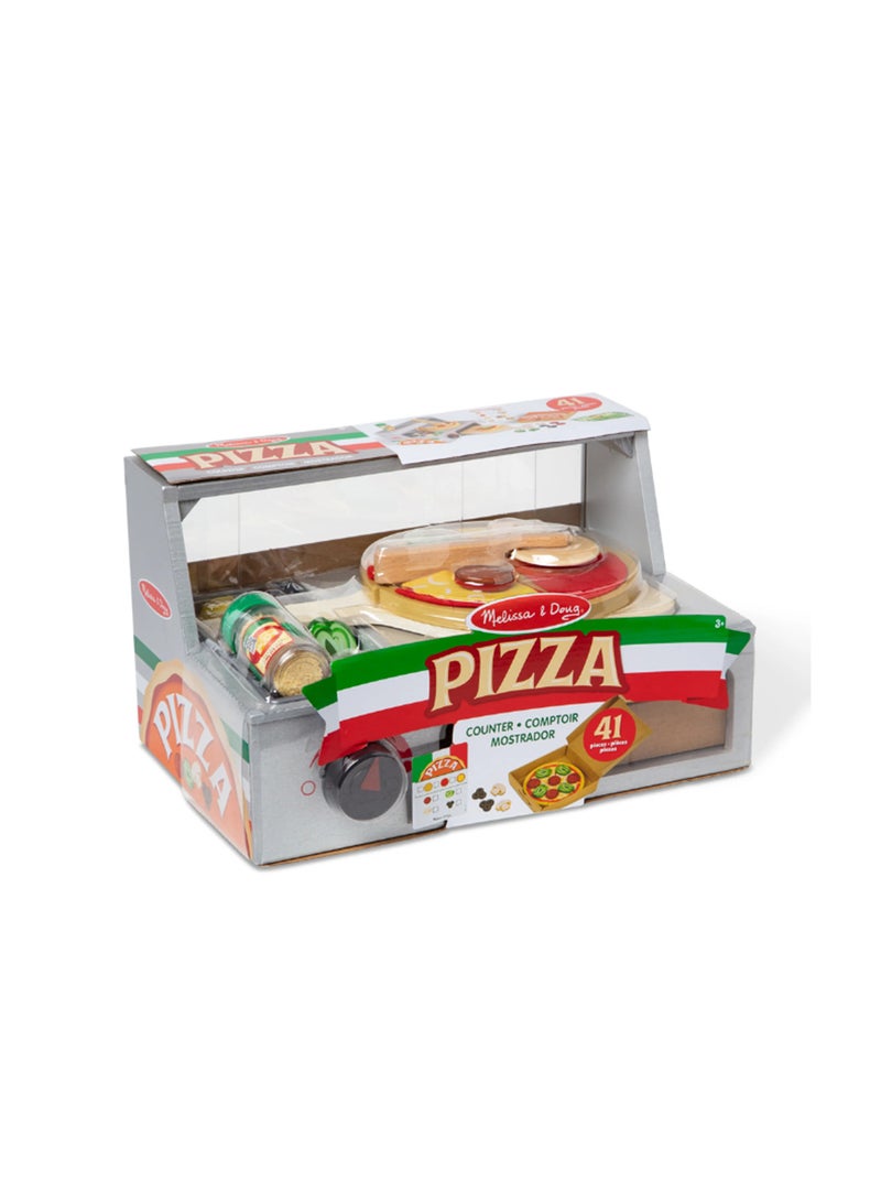 Melissa & Doug Top  And Bake Wooden Pizza Counter Play Set 41 Piece Pizza Toy Wooden Play Food Set, Pretend Pizza Sets For Kids Ages 3+ - Image 1