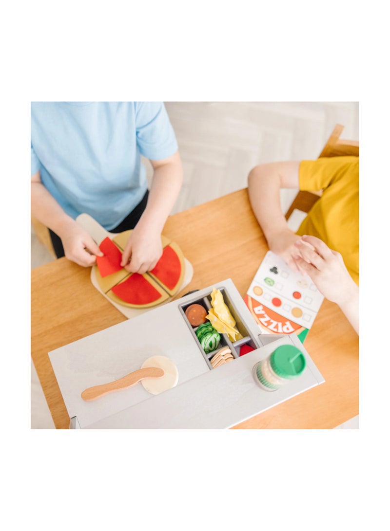 Melissa & Doug Top  And Bake Wooden Pizza Counter Play Set 41 Piece Pizza Toy Wooden Play Food Set, Pretend Pizza Sets For Kids Ages 3+ - Image 3