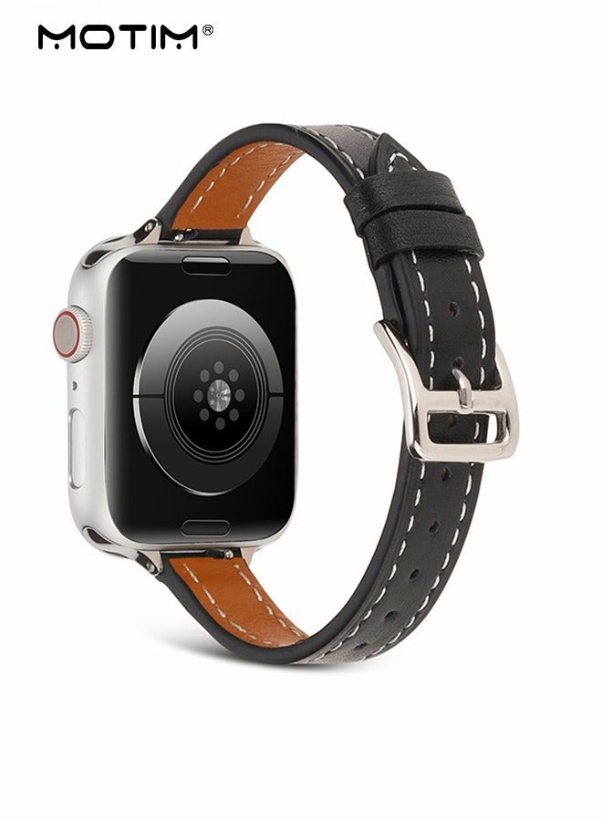 Motim Slim Leather Bands for Apple Watch Band, 42mm/44mm/45mm, Genuine Apple Watch Leather Replacement Strap Wristband for iWatch Ultra/Ultra 2/SE Series 9/8/7/6/5/4/3/2/1  - Image 2