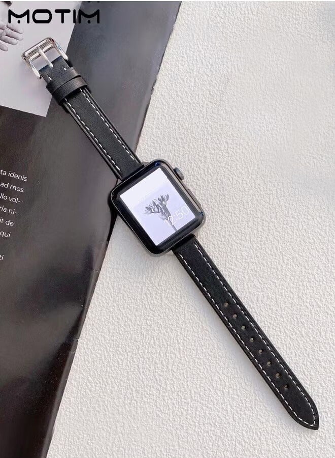 Motim Slim Leather Bands for Apple Watch Band, 42mm/44mm/45mm, Genuine Apple Watch Leather Replacement Strap Wristband for iWatch Ultra/Ultra 2/SE Series 9/8/7/6/5/4/3/2/1  - Image 3