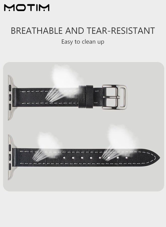 Motim Slim Leather Bands for Apple Watch Band, 42mm/44mm/45mm, Genuine Apple Watch Leather Replacement Strap Wristband for iWatch Ultra/Ultra 2/SE Series 9/8/7/6/5/4/3/2/1  - Image 5