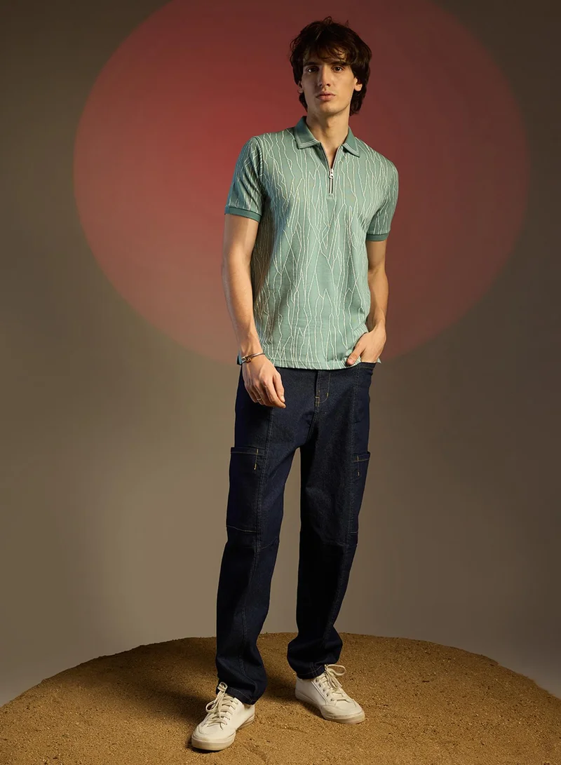 Campus Sutra Men's Sea Green Crevice-Lined T-Shirt