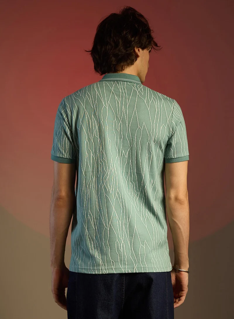 Campus Sutra Men's Sea Green Crevice-Lined T-Shirt