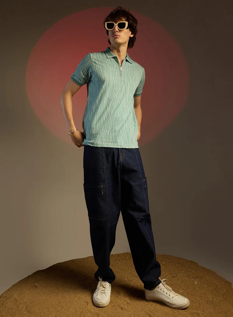 Campus Sutra Men's Sea Green Crevice-Lined T-Shirt