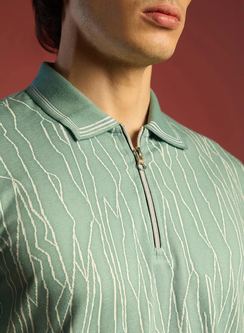 Campus Sutra Men's Sea Green Crevice-Lined T-Shirt