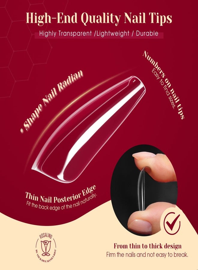 روزاليند 504 قطعة من أطراف الأظافر الطويلة الشفافة ذات الشكل التابوتي، تغطي كامل الأظافر، من روزاليند، أطراف أظافر جل طويلة على شكل تابوت لتطويل الأظافر، أظافر أكريليك صناعية مع علبة، 12 مقاسًا للنساء، صالون تجميل الأظافر المنزلي - Image 3