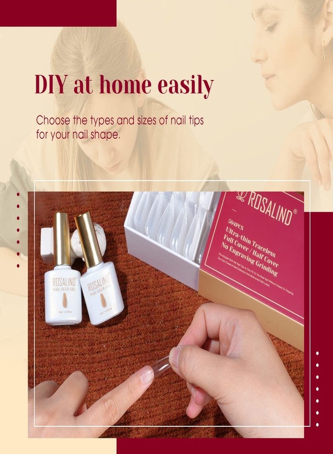 روزاليند 504 قطعة من أطراف الأظافر الطويلة الشفافة ذات الشكل التابوتي، تغطي كامل الأظافر، من روزاليند، أطراف أظافر جل طويلة على شكل تابوت لتطويل الأظافر، أظافر أكريليك صناعية مع علبة، 12 مقاسًا للنساء، صالون تجميل الأظافر المنزلي - Image 4