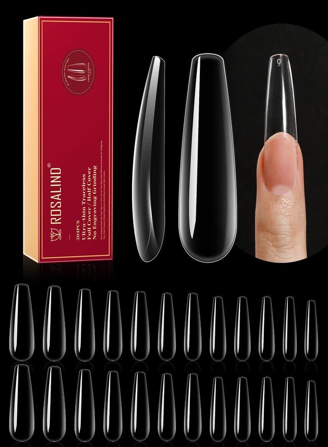 روزاليند 504 قطعة من أطراف الأظافر الطويلة الشفافة ذات الشكل التابوتي، تغطي كامل الأظافر، من روزاليند، أطراف أظافر جل طويلة على شكل تابوت لتطويل الأظافر، أظافر أكريليك صناعية مع علبة، 12 مقاسًا للنساء، صالون تجميل الأظافر المنزلي - Image 1