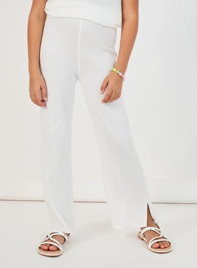 Styli Rib Round Neck Ruched Detail T-Shirt and Wide Leg Joggers Co-Ords