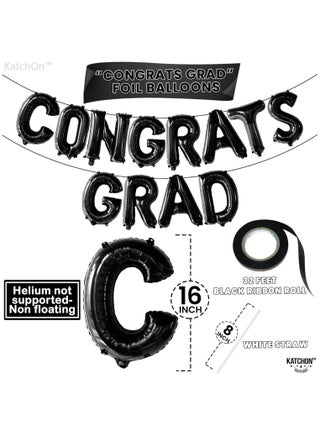 KatchOn, Black Congrats Grad Balloons - 16 Inch | Congrats Grad Banner Balloons for Graduation Decorations 2025 | Congratulations Balloon | 2025 graduation decorations - view 2