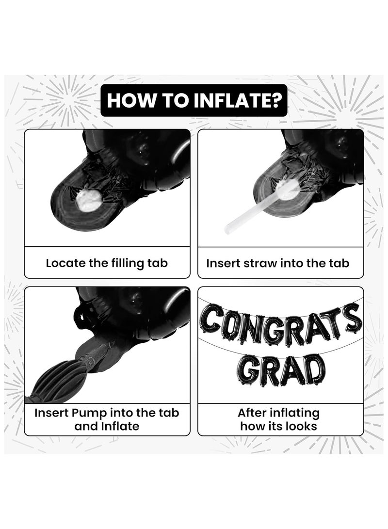 KatchOn, Black Congrats Grad Balloons - 16 Inch | Congrats Grad Banner Balloons for Graduation Decorations 2025 | Congratulations Balloon | 2025 graduation decorations - Image 3