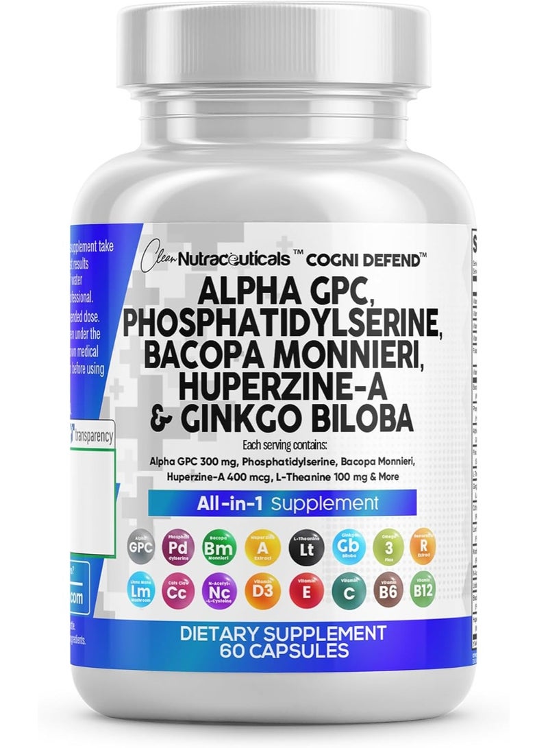 Clean Nutraceuticals مكمل كلين نيوتراسيتيكالز ألفا جي بي سي كولين فوسفاتيديل سيرين باكوبا مونييري جنكو بيلوبا هوبرزين أ مع يوريدين ليوز مان كاتس كلو NAC فيتامين C B D E