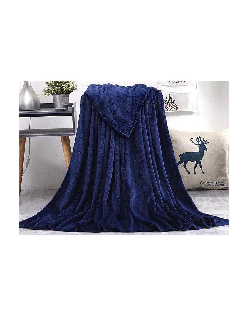 RISHAHOME Light weight Extra Soft King Size Solid Blanket all season Flannel Fleece Throw Blanket 200x230cm 100% Polyester-Blue  - Image 1