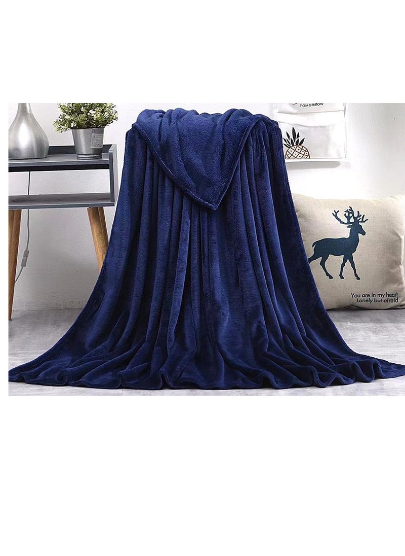 RISHAHOME Light weight Extra Soft King Size Solid Blanket all season Flannel Fleece Throw Blanket 200x230cm 100% Polyester-Blue  - Image 2