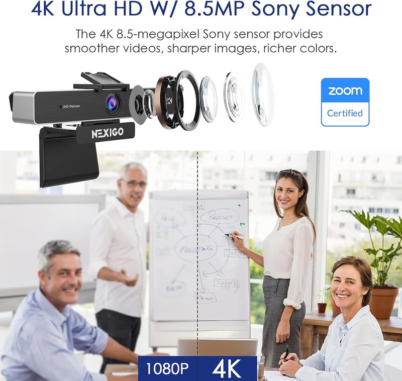NEXIGO Zoom Certified, N950P 4K Zoomable Webcam with Remote Control, Sony_Starvis Sensor, 5X Digital Zoom, Pro Web Camera with Dual Stereo Mics, for Zoom Skype Teams Twitch - Image 2