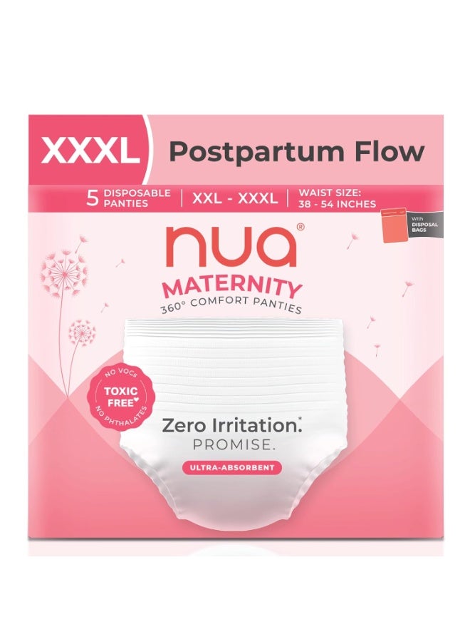 Nua 360° Comfort Maternity Panties XXL-XXXL (38-54 INCHES) | Pack of 5 | For Postpartum Bleeding and Clots | Absorbs Heavy Gushes | Zero Irritation | 4x Comfort | 360 Degree Protection | Soft | Breathable | 100% Toxic-Free, Dermatologically Tested - Image 1