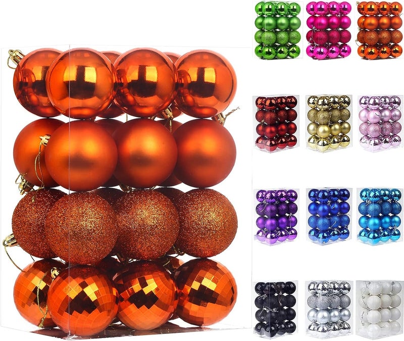 Emopeak 24Pcs Christmas Balls Ornaments for Xmas Christmas Tree - 4 Style Shatterproof Christmas Tree Decorations Hanging Ball for Holiday Wedding Party Decoration (Orange  2.4""/6.2CM) - Image 1