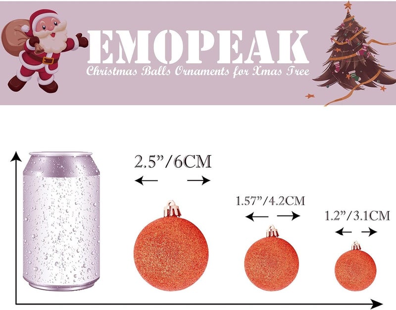 Emopeak 24Pcs Christmas Balls Ornaments for Xmas Christmas Tree - 4 Style Shatterproof Christmas Tree Decorations Hanging Ball for Holiday Wedding Party Decoration (Orange  2.4""/6.2CM) - Image 4