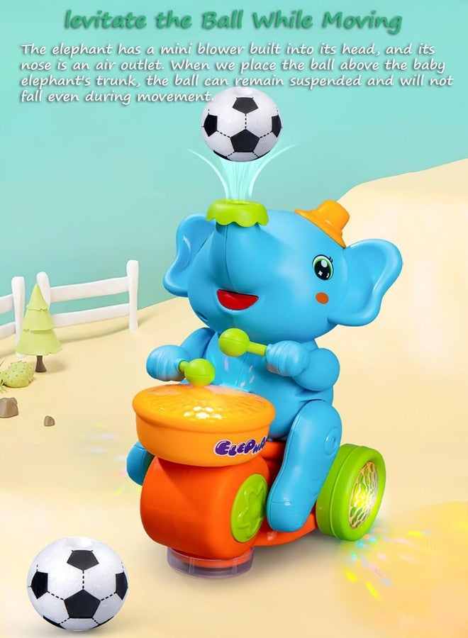 Miracland Drumming Elephant Car, Multifunctional Musical Blow Floating Ball, Tricycle with Universal Wheel, Lights and Music, 2 Foam Balls (Yellow) - Image 4