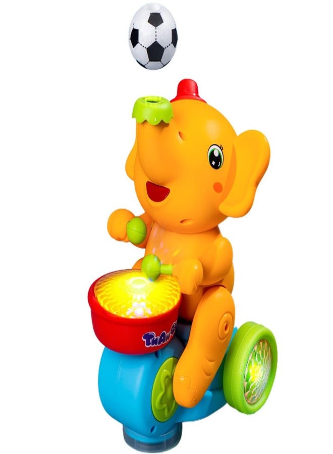 Miracland Drumming Elephant Car, Multifunctional Musical Blow Floating Ball, Tricycle with Universal Wheel, Lights and Music, 2 Foam Balls (Yellow) - Image 1