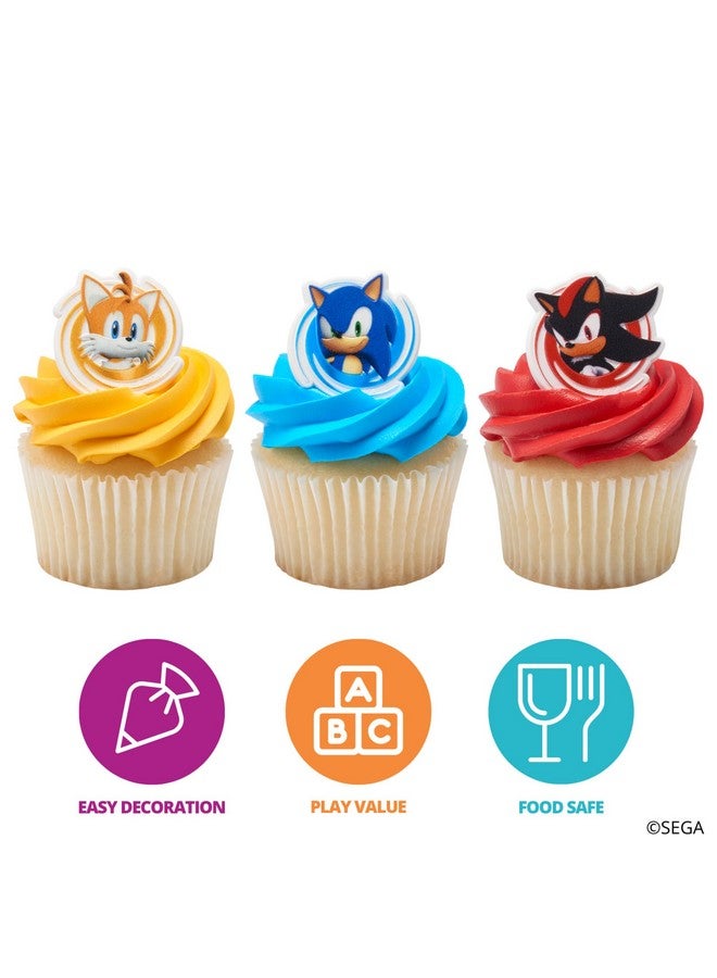 DecoPac DecoPac Sonic the Hedgehog Rings, Cupcake Decorations Featuring Sonic, Tails, and Shadow - 24 Pack  - Image 2