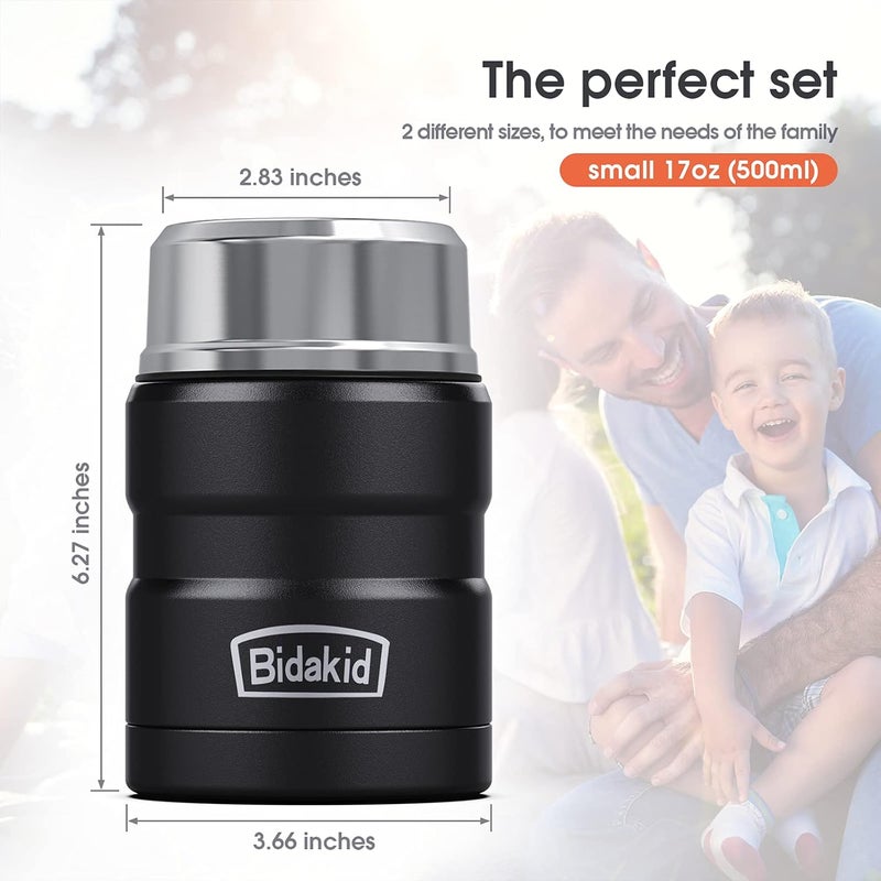 Bidakid Insulated Food Jar Set – 25.4oz & 17oz Stainless Steel Containers with Folding Spoon and Carrying Bags – Leak-Proof, Keeps Food Hot or Cold for up to 12 Hours – Ideal for Work, School, Travel - Image 5