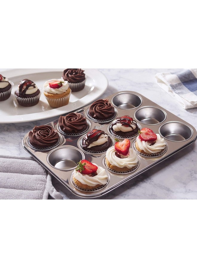 Fox Run Muffin and Cupcake Pan, 12 Standard Cup, Stainless Steel - Image 1