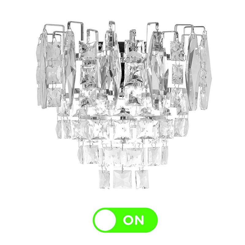 DANUBE HOME Amira Crystal Wall Lamp Contemporary Indoor Wall Lamps Wall Mounted Lanterns E14 Bulb Base Modern Design Indoor Lighting For Bedroom Dining Living Room L28xW28xH20cm-Chrome - Image 2