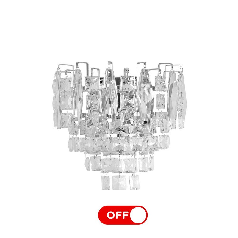 DANUBE HOME Amira Crystal Wall Lamp Contemporary Indoor Wall Lamps Wall Mounted Lanterns E14 Bulb Base Modern Design Indoor Lighting For Bedroom Dining Living Room L28xW28xH20cm-Chrome - Image 3