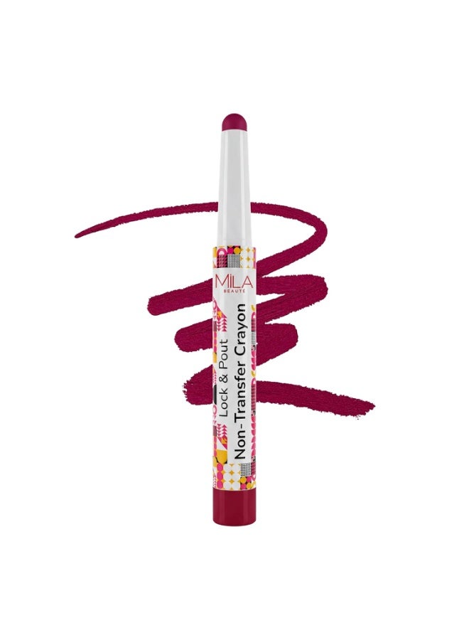 ميلا بيوتي أحمر شفاه "Lock & Pout" من "Mila Beauté" بتركيبة مطفية (Matte) وشكل قلم (Crayon) - وزن 1.25 جم - مقاوم للتلطخ والانتقال - مرطب بفضل السيراميد وزبدة الشيا - غني بالأصباغ وينساب بسلاسة - مناسب للبشرة الهندية - درجة "Zero Chill" - Image 1