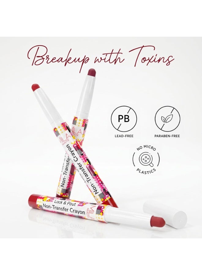 ميلا بيوتي أحمر شفاه "Lock & Pout" من "Mila Beauté" بتركيبة مطفية (Matte) وشكل قلم (Crayon) - وزن 1.25 جم - مقاوم للتلطخ والانتقال - مرطب بفضل السيراميد وزبدة الشيا - غني بالأصباغ وينساب بسلاسة - مناسب للبشرة الهندية - درجة "Zero Chill" - Image 4