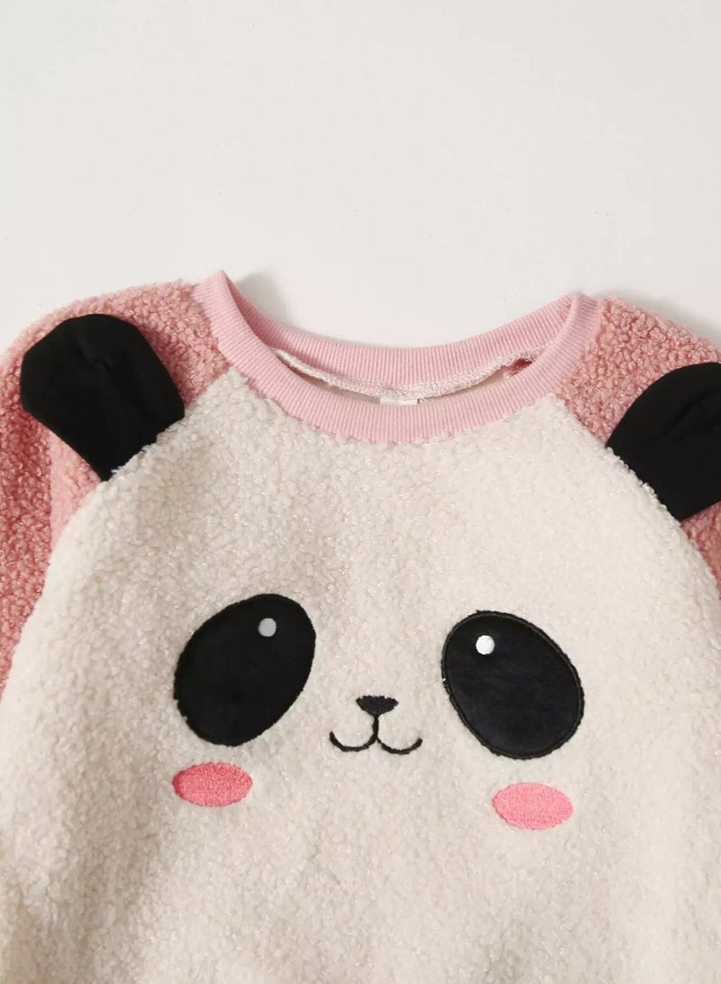 Toddler Girls 3D Panda Ear Design Teddy Sweatshirt - Image 3
