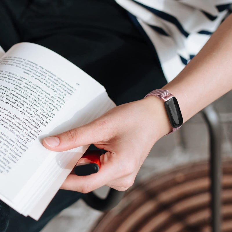 Vanjua Metal Band for Fitbit Luxe Bands Women Men, Stainless Steel Mesh Loop Adjustable Magnetic Wristband Replacement Strap Compatible with Fitbit Luxe Fitness and Wellness Tracker (Rose Pink) - Image 5