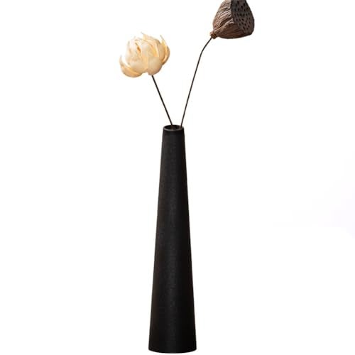 VANTOBEST Small Ceramic Bud Vase Tall Conic Flower Single Stem Vase Black Vase Home Decorative Floral Centerpiece for Wedding and Office (Black) - Image 1