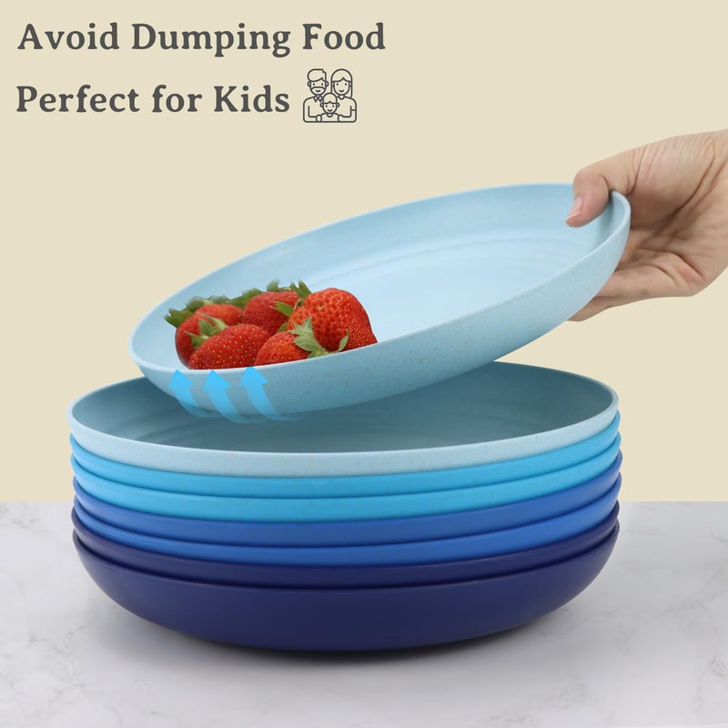 Wrova Wheat Straw Salad Plates - 9 Inch Unbreakable Dinner Set of 8 Dishwasher & Microwave Safe Plastic Reusable Lightweight for kitchen,camping (Ocean),Ocean Series:Gradient Blue - Image 4