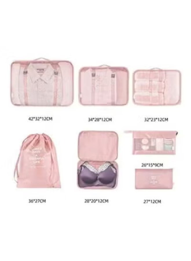 7-Piece Travel Luggage Organizer Packing Cube Set Pink - Image 2