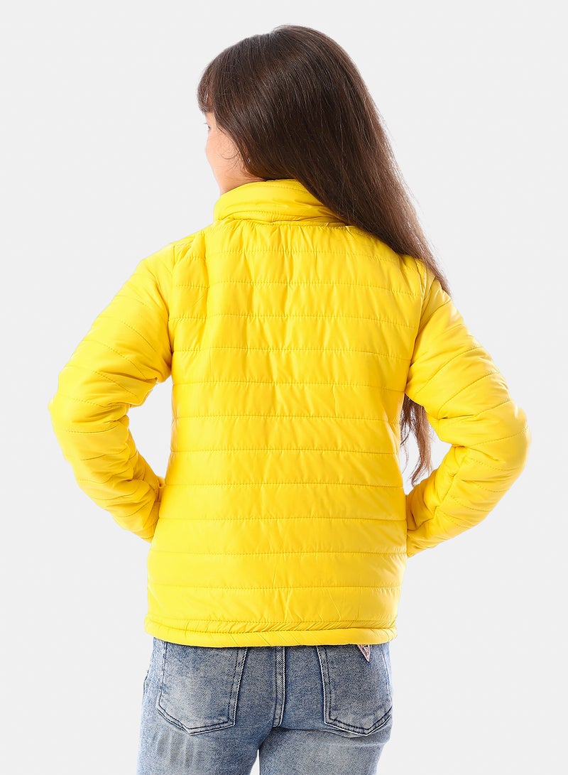 Andora Zip Through Neck Zipped Girls' Puffer Jacket - Yellow - Image 3