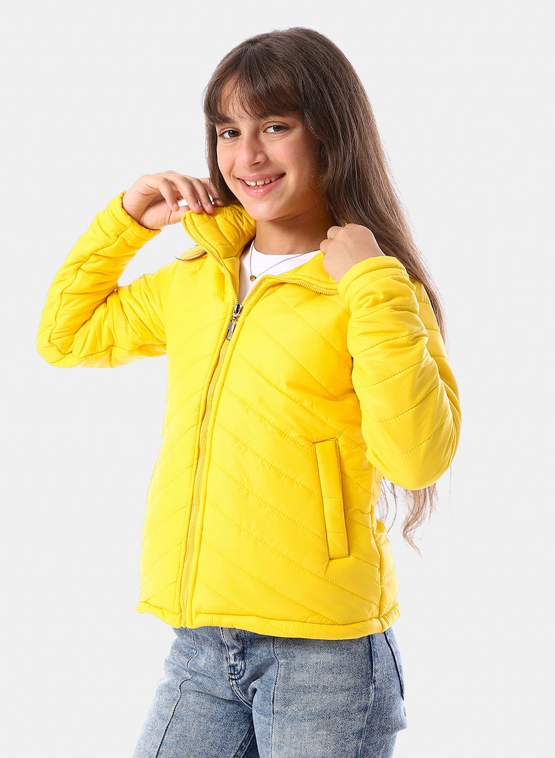 Andora Zip Through Neck Zipped Girls' Puffer Jacket - Yellow - Image 2