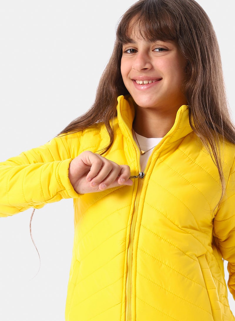 Andora Zip Through Neck Zipped Girls' Puffer Jacket - Yellow - Image 5