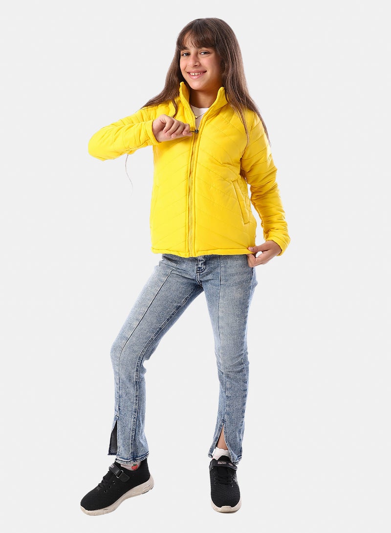 Andora Zip Through Neck Zipped Girls' Puffer Jacket - Yellow - Image 4