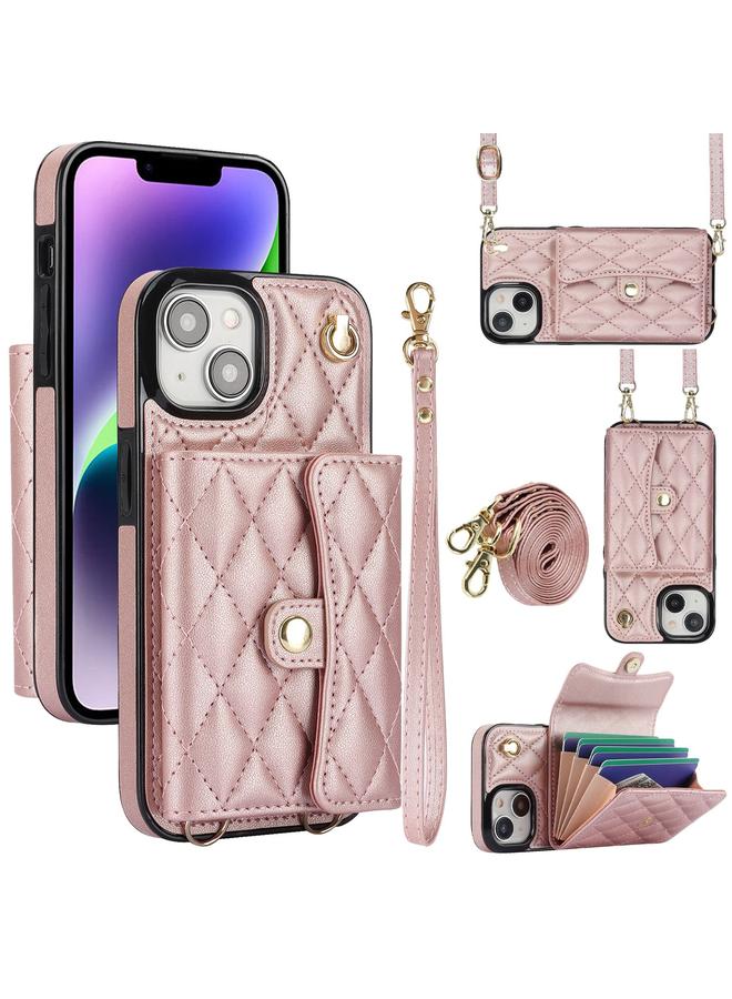 S-TOP Case For iPhone 14 Crossbody Rhombic Horizontal Wallet Leather Phone Case - Image 1