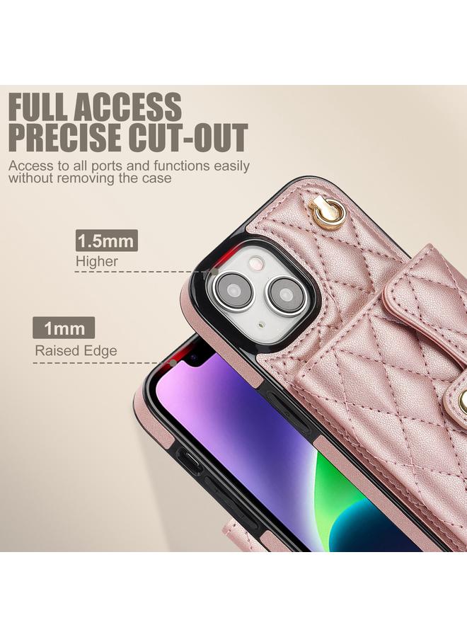 S-TOP Case For iPhone 14 Crossbody Rhombic Horizontal Wallet Leather Phone Case - Image 4