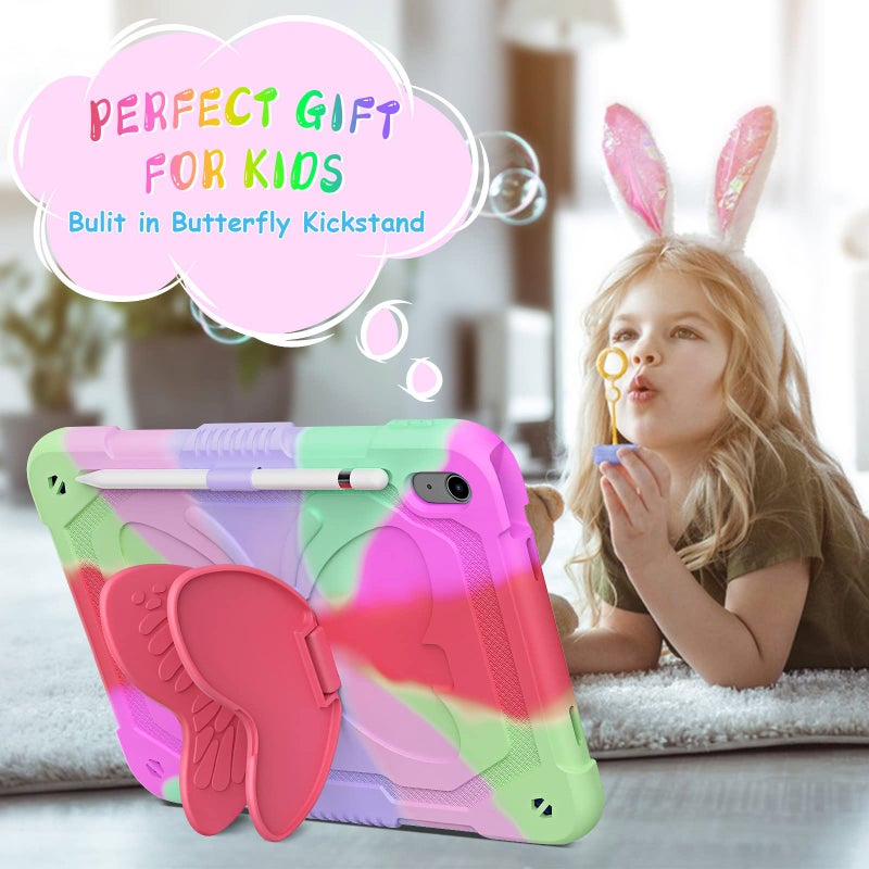 Ambison Case for iPad A16 11th/10th Generation 2025/2022 11''/10.9'' for Kids Girls, with 9H Tempered Glass Screen Protector, Rugged Heavy Duty Protective with Butterfly Stand, Carrying Strap-Rose Red - Image 3