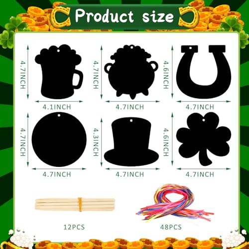 JULMELON 36 PCS St Patricks Day Scratch Art for Kids St Patricks Day Crafts for Kids Rainbow Color Magic Scratch Paper Cards Shamrock Hanging Ornaments DIY Crafts Decorations Party Favors - Image 5